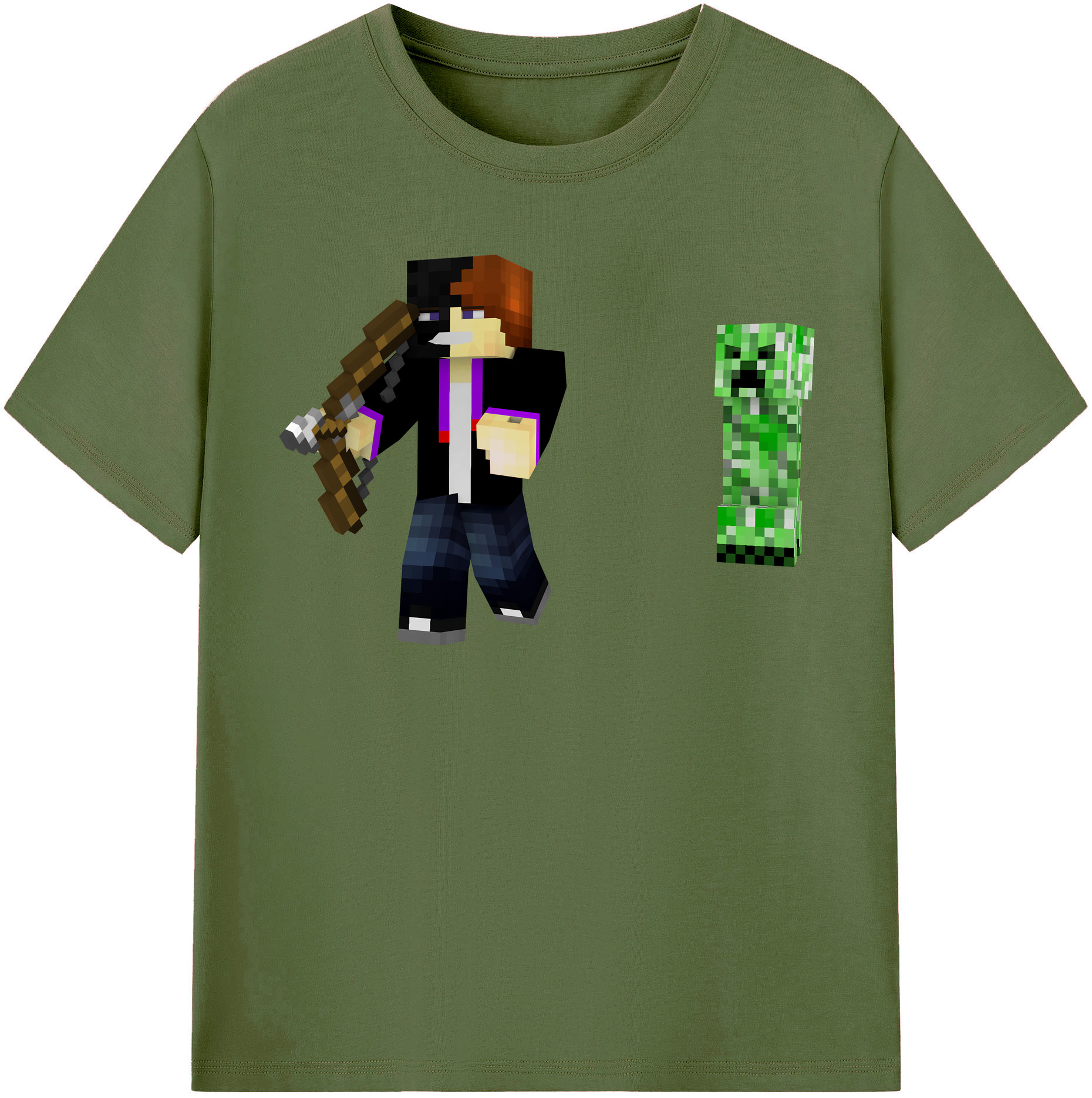 （画像用） マインクラフト ブロックの世界 Minecraft MC Block world 綿100％半袖Tシャツ（フロントプリント）